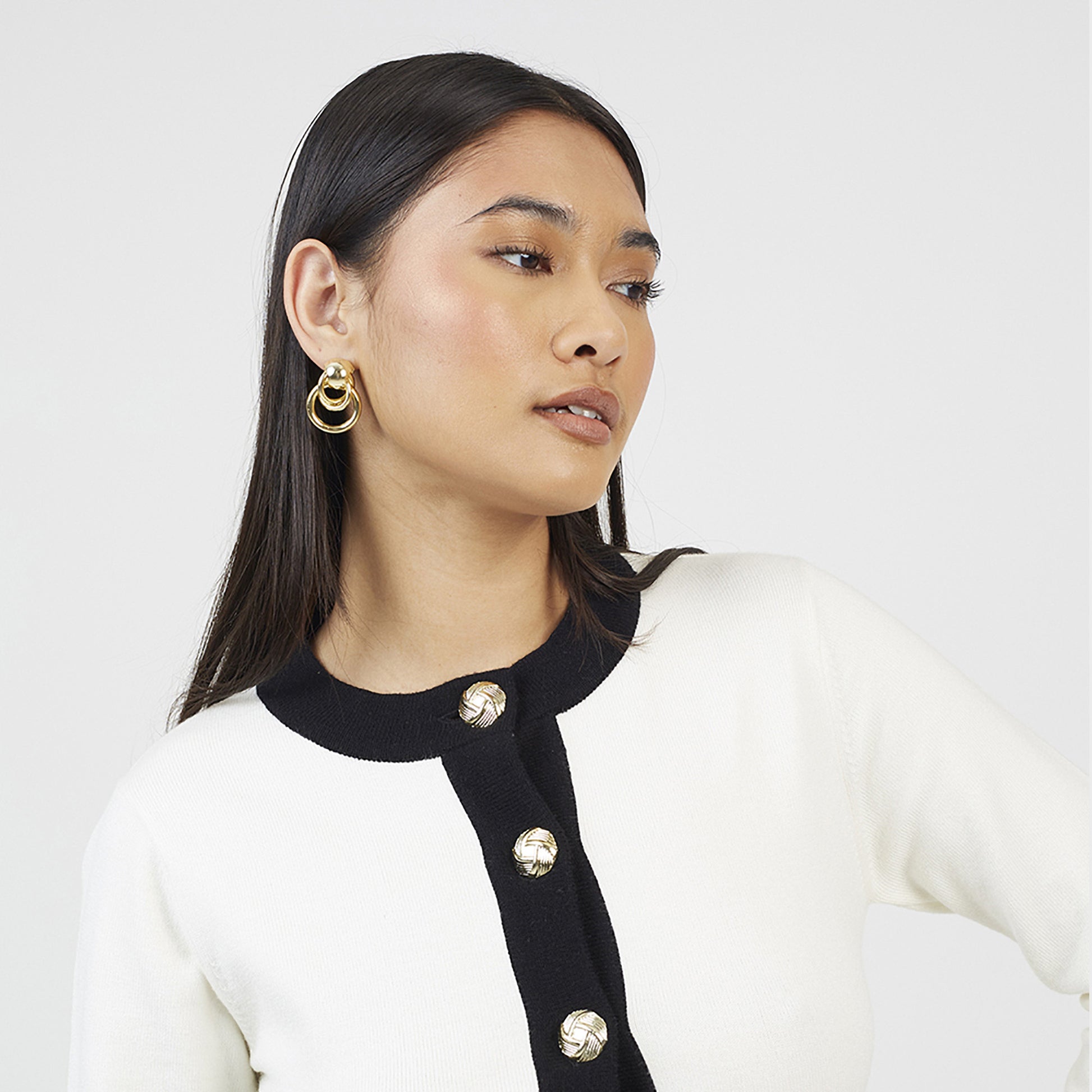 Brave Soul Cream Classic Round Neck Cardigan - Cream Image 4