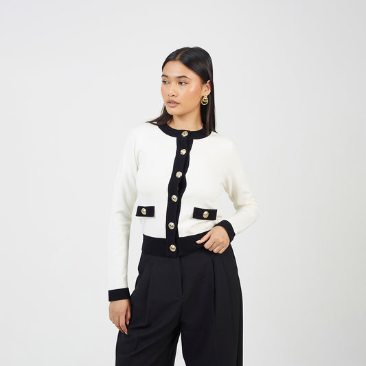 Brave Soul Cream Classic Round Neck Cardigan - Cream Image 1