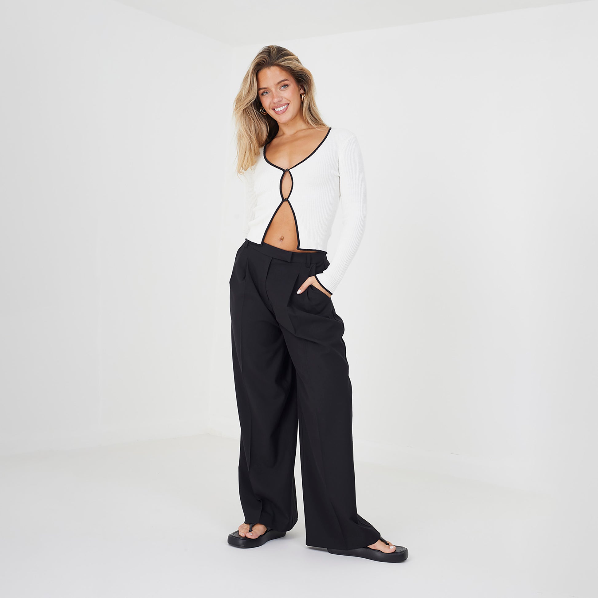 Brave Soul White Ribbed Knitted V-Neck Cardigan - White Image 3
