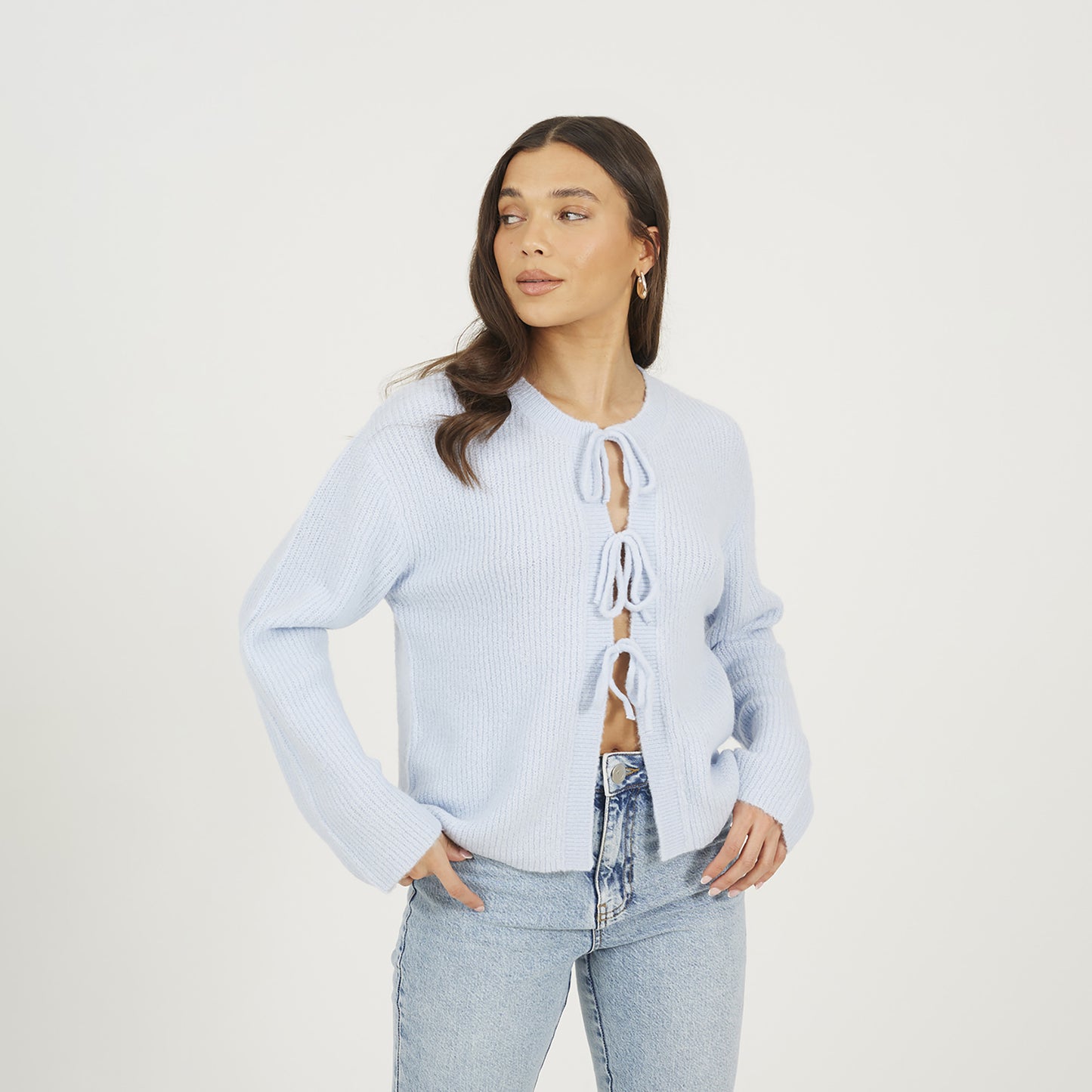 Brave Soul Blue Tie Fastening Fisherman Knit Cardigan - Blue Image 1