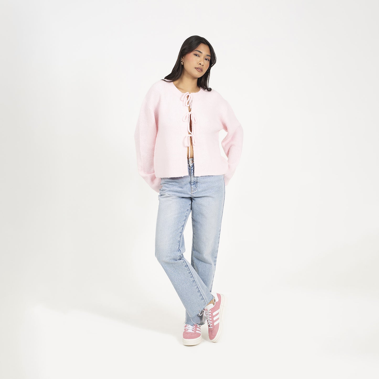 Brave Soul Pink Tie Fastening Fisherman Knit Cardigan - Pink Image 3