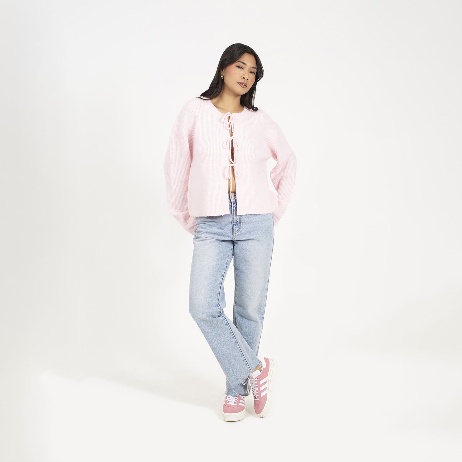 Brave Soul Pink Tie Fastening Fisherman Knit Cardigan - Pink Image 3