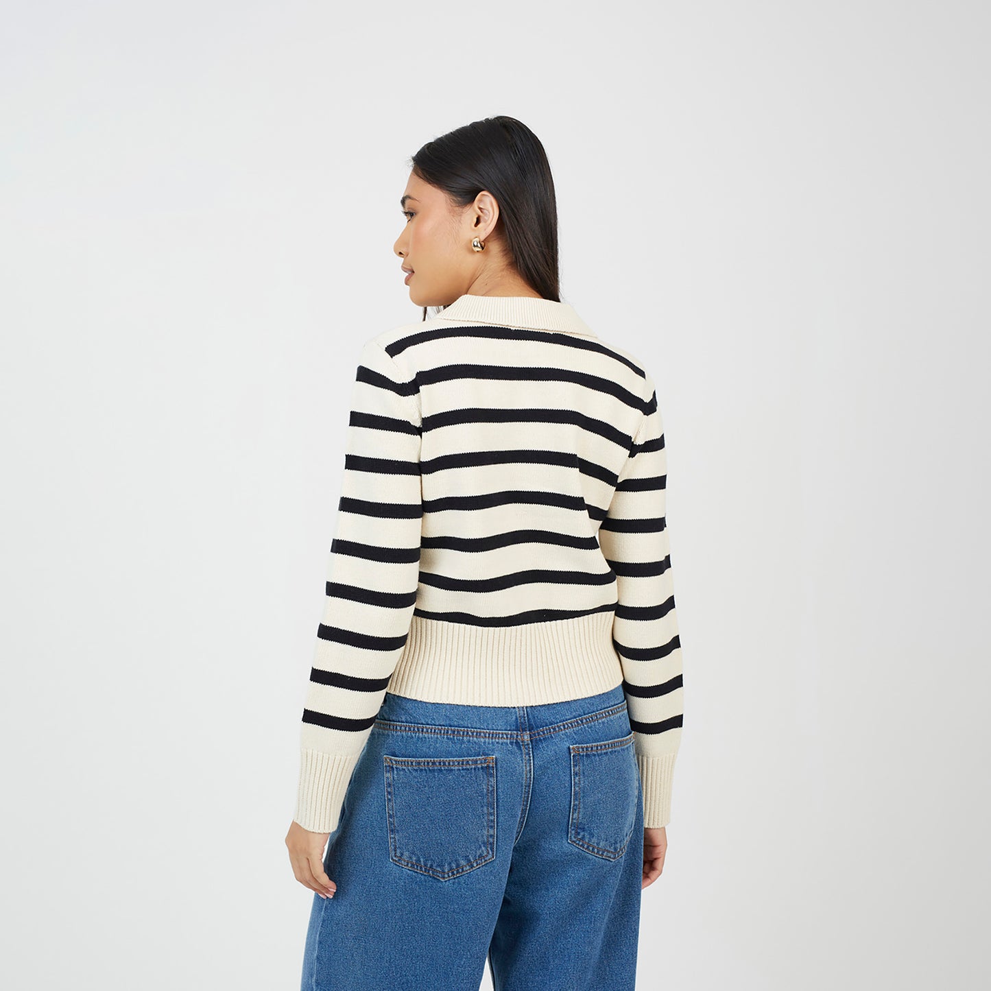 Brave Soul Cream Stripe Collared Cardigan - Cream Image 2