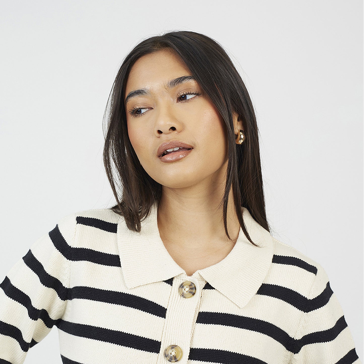 Brave Soul Cream Stripe Collared Cardigan - Cream Image 4
