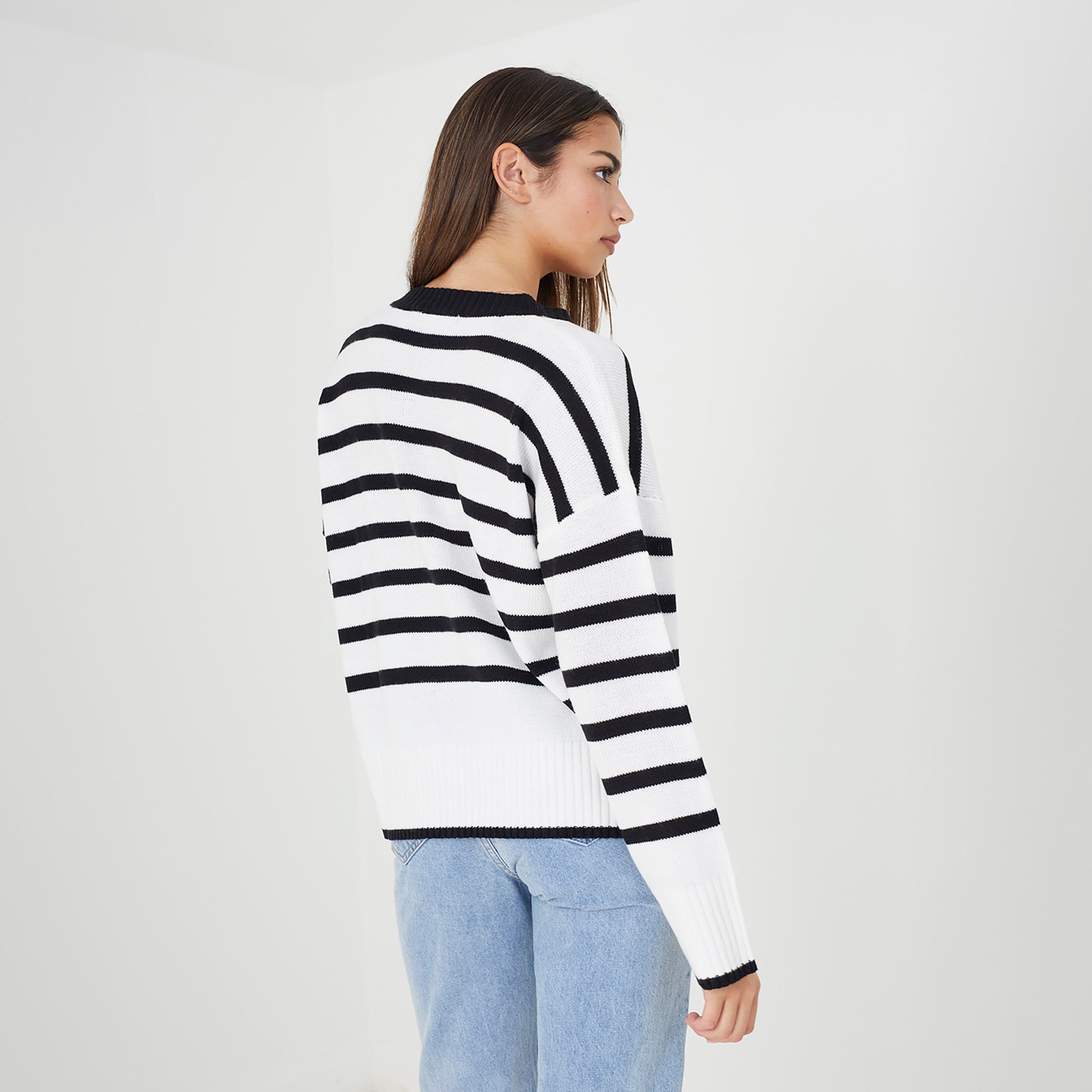 Brave Soul Ivory V-Neck Striped Cardigan - Ivory Image 2