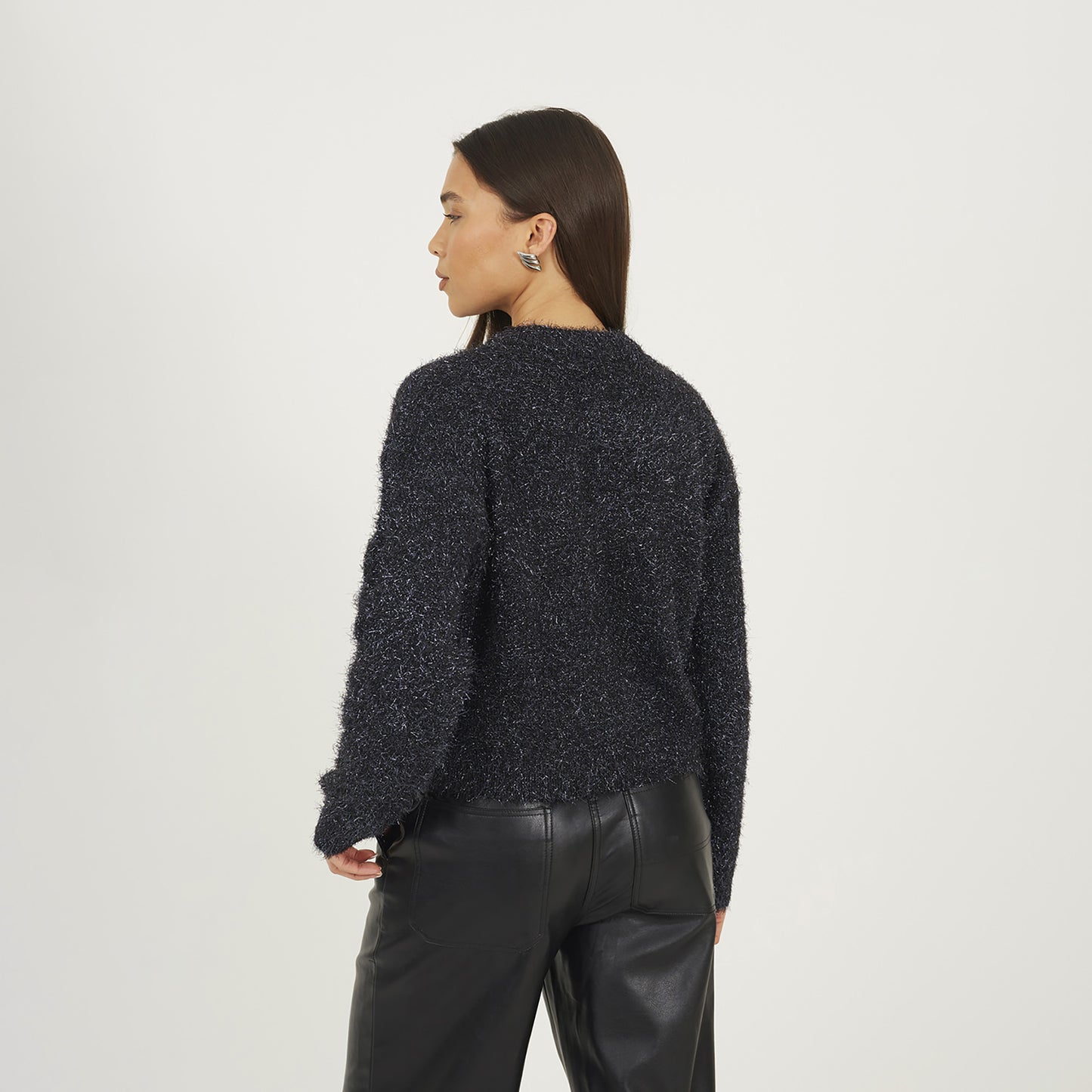 Brave Soul Navy Fluffy Tinsel Knit Cardigan - Navy Image 2