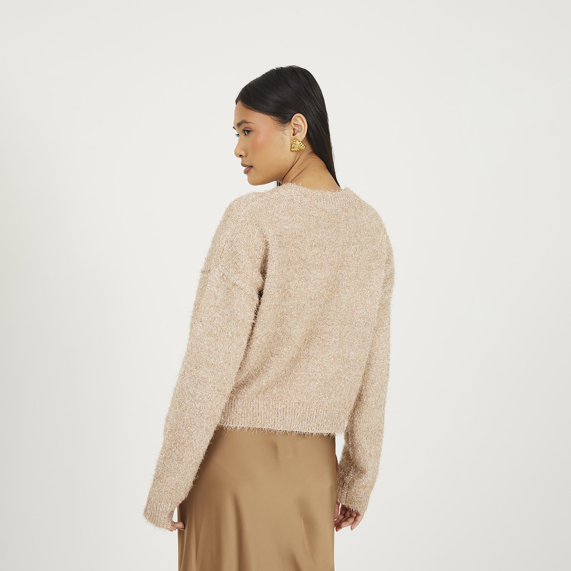 Brave Soul Gold Fluffy Tinsel Knit Cardigan - Gold Image 2