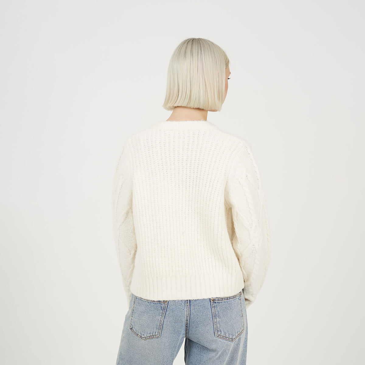 Brave Soul Cream Crew Neck Cable Knit Cardigan With Bow - Cream Image 2