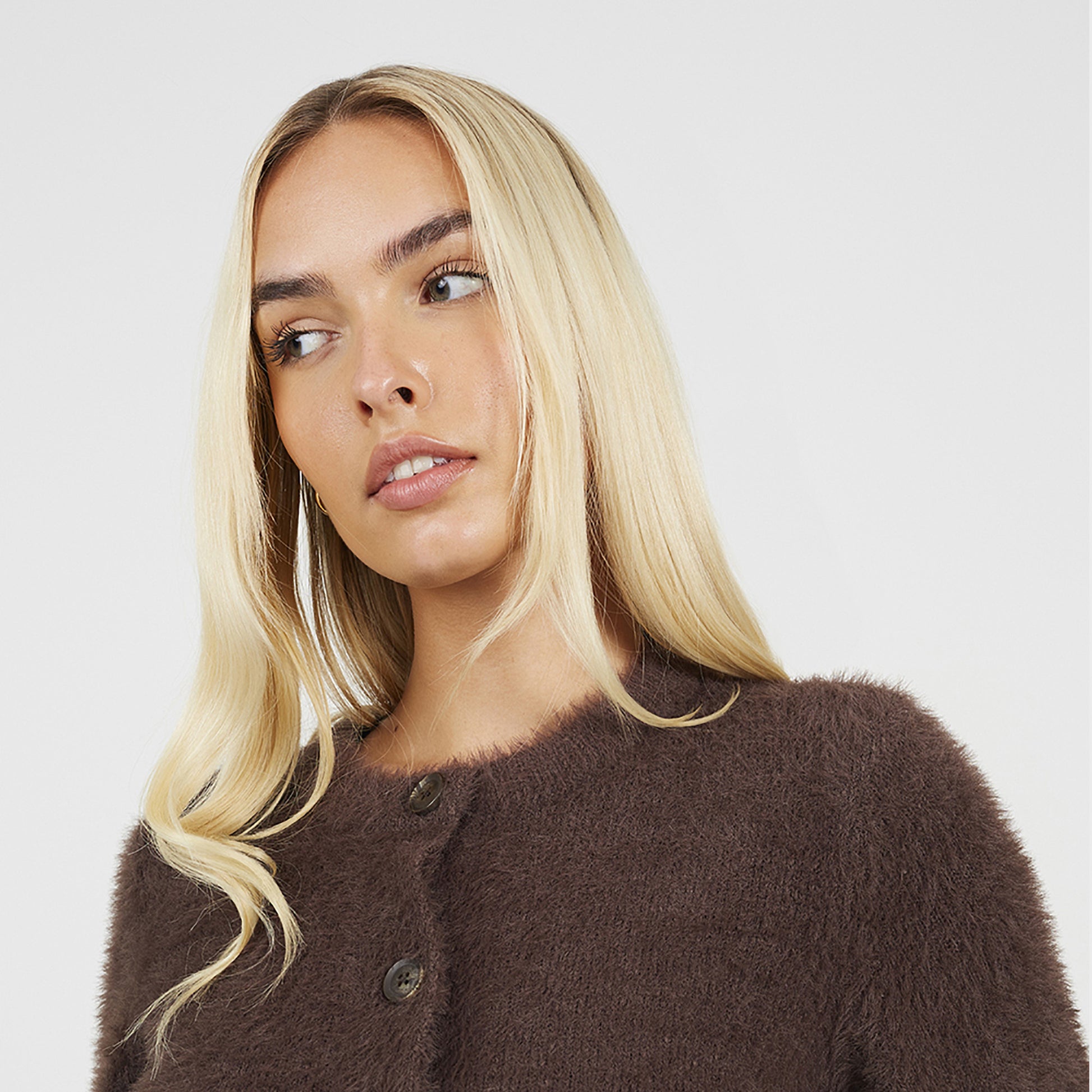 Brave Soul Chocolate Short Sleeve Fluffy Yarn Cardigan - Chocolate Image 4