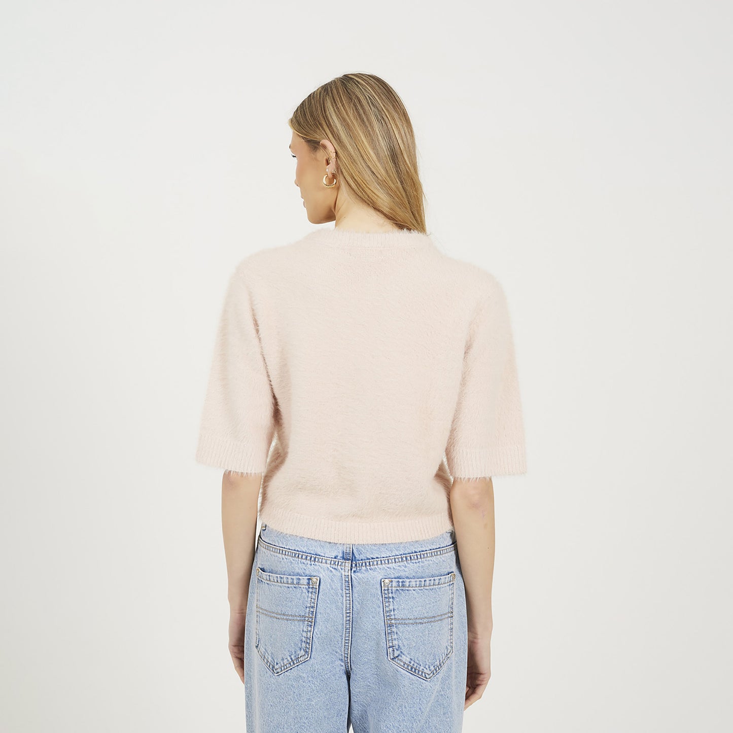 Brave Soul Pink Short Sleeve Fluffy Yarn Cardigan - Pink Image 2