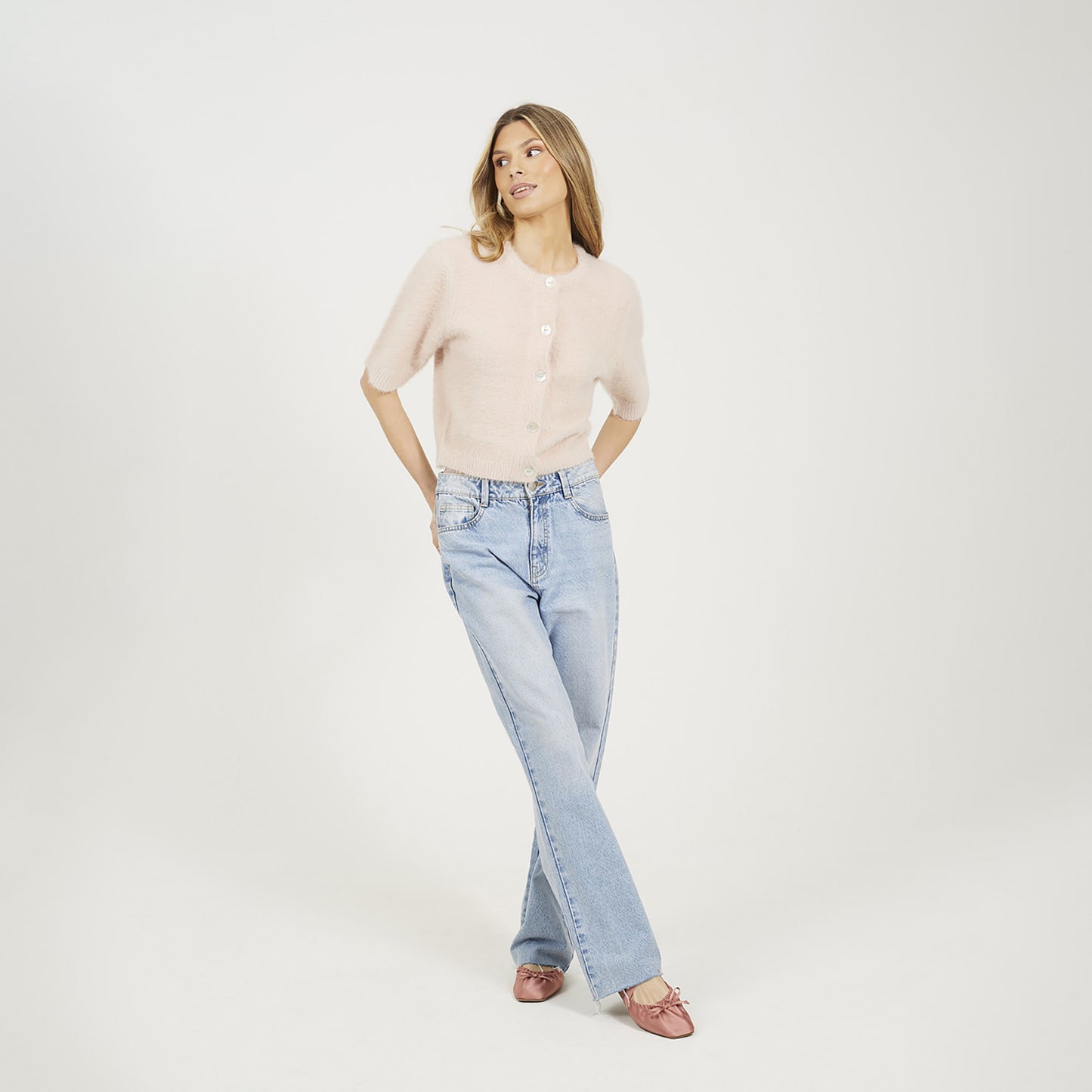 Brave Soul Pink Short Sleeve Fluffy Yarn Cardigan - Pink Image 3