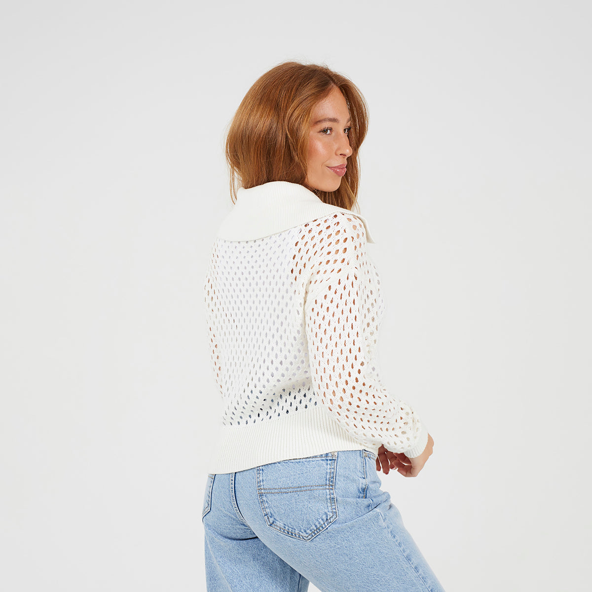 Brave Soul White Crochet Knit Zip Through Cardigan - White Image 2