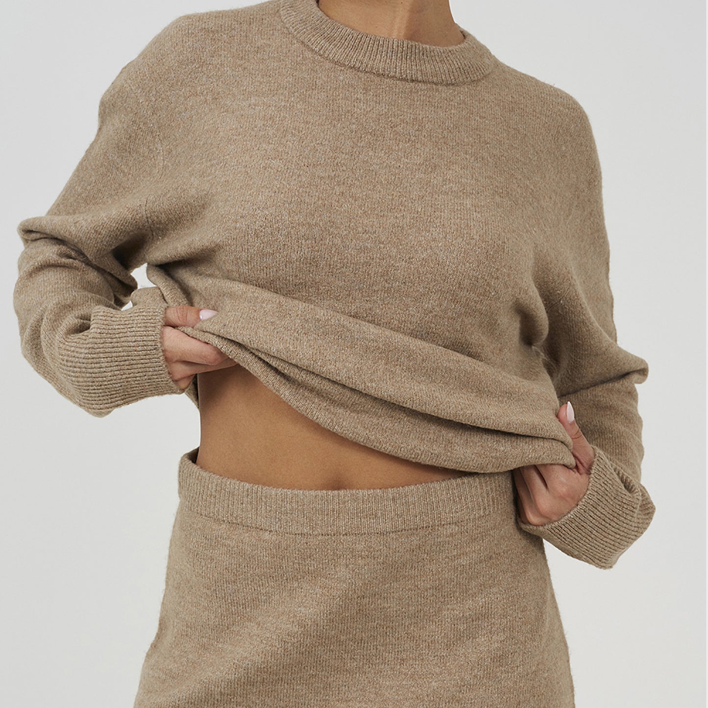 Brave Soul Taupe Knitted Jumper and Mini Skirt Set - Taupe Image 4