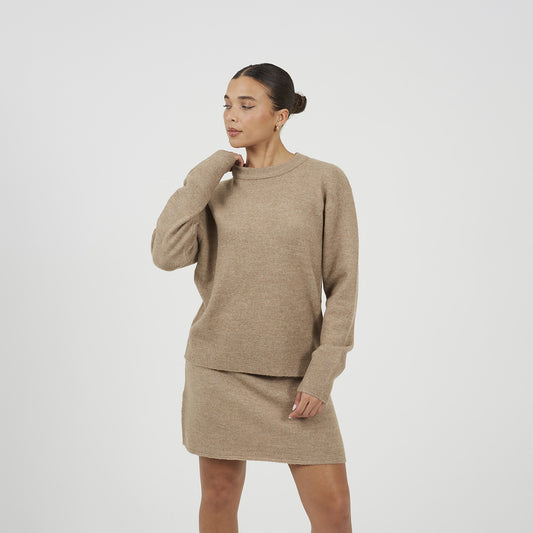 Brave Soul Taupe Knitted Jumper and Mini Skirt Set - Taupe Image 1