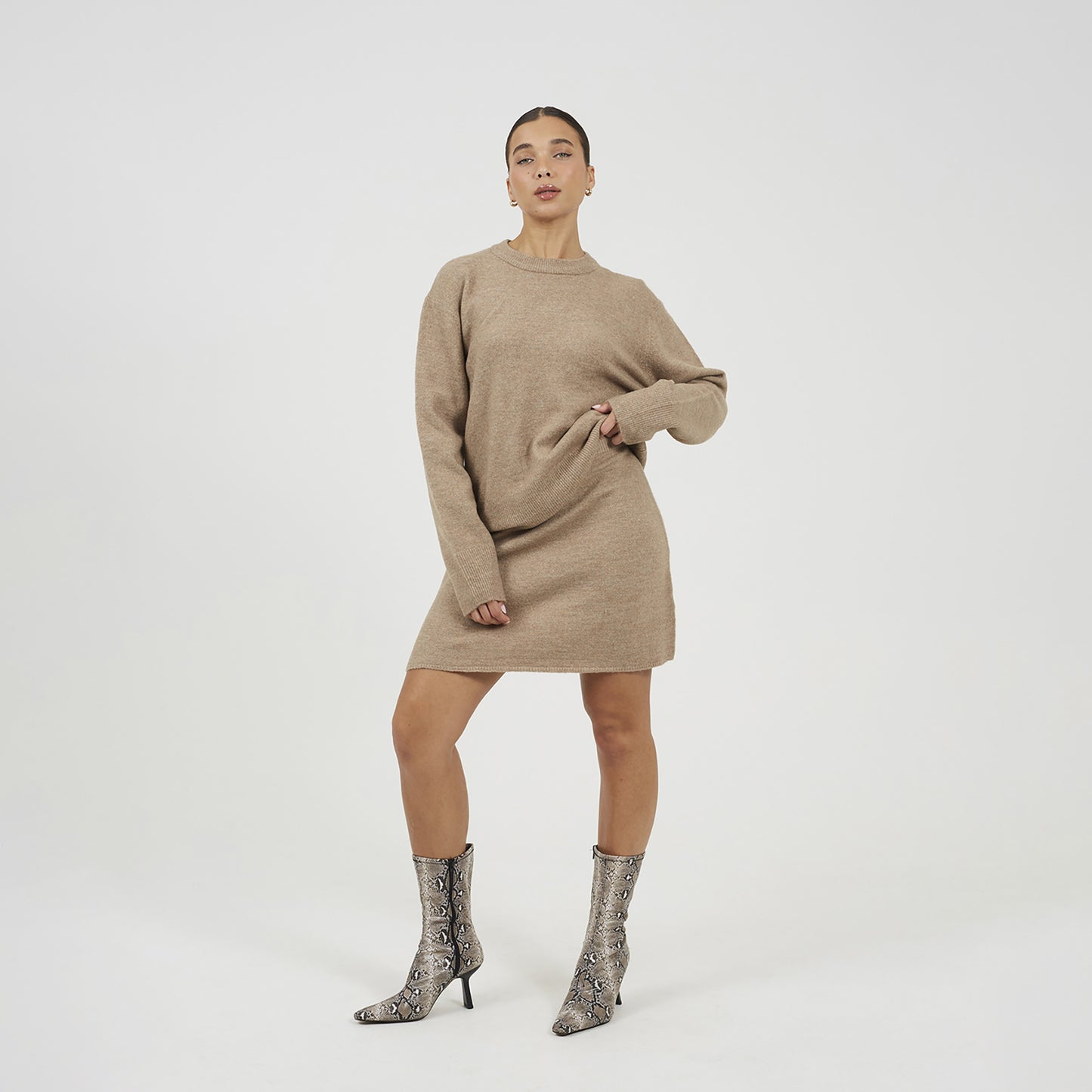 Brave Soul Taupe Knitted Jumper and Mini Skirt Set - Taupe Image 3