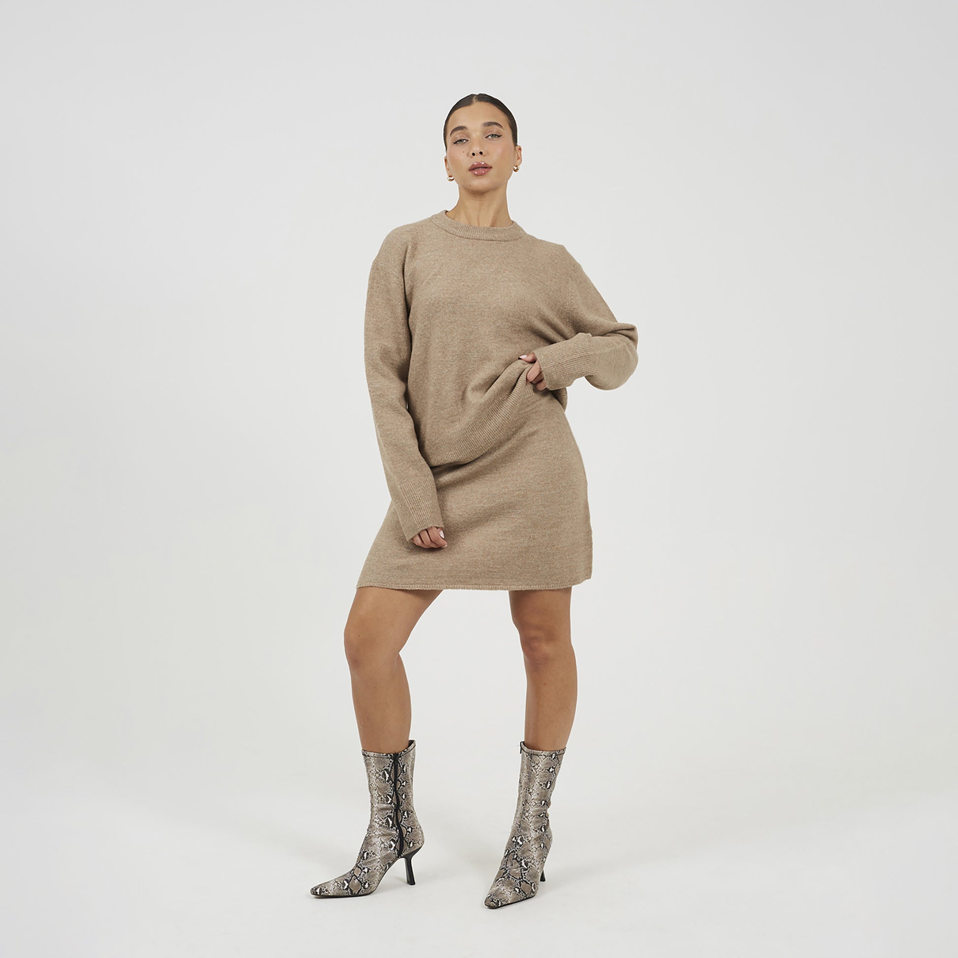 Brave Soul Taupe Knitted Jumper and Mini Skirt Set - Taupe Image 3