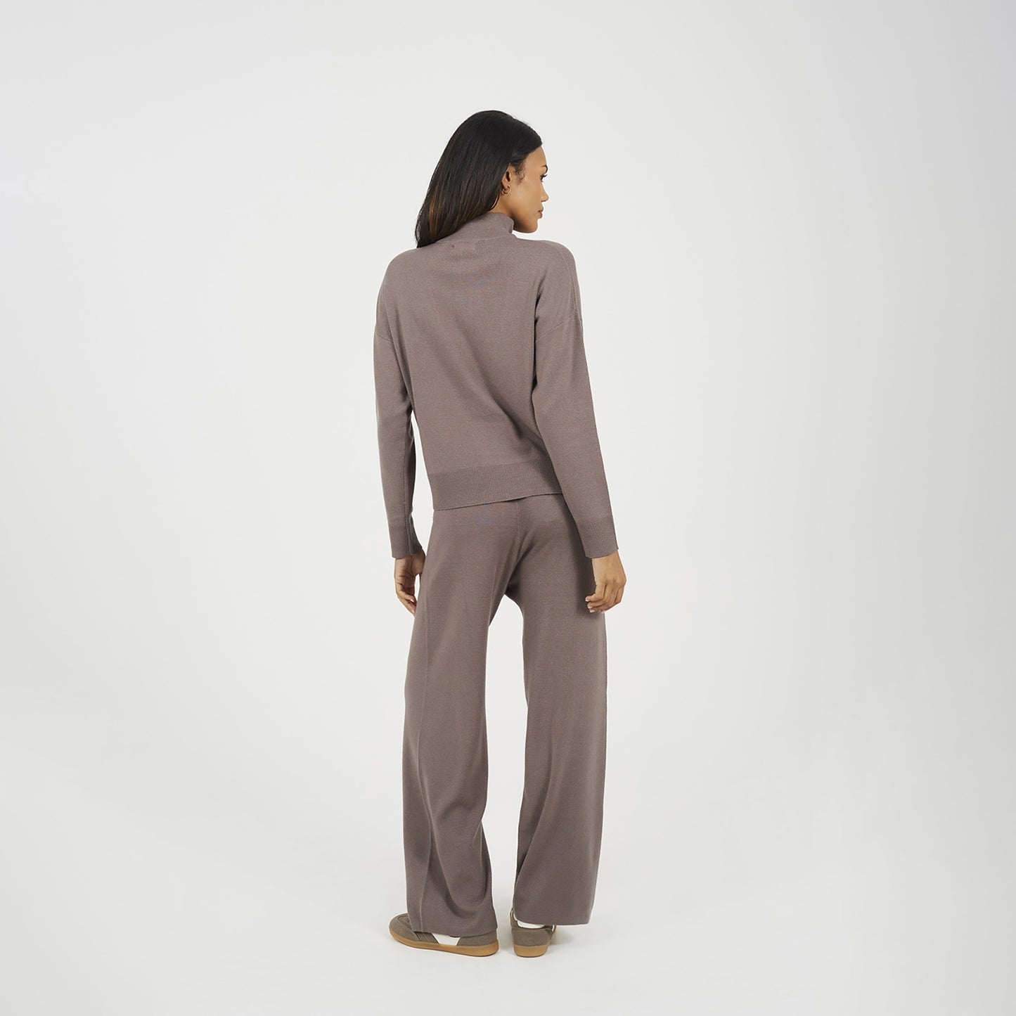 Brave Soul Taupe Knitted Zip Neck Jumper and Trouser Set - Taupe Image 2