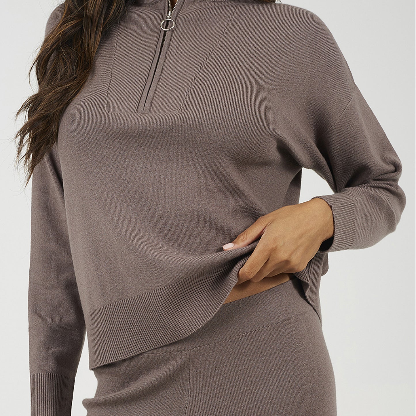 Brave Soul Taupe Knitted Zip Neck Jumper and Trouser Set - Taupe Image 3