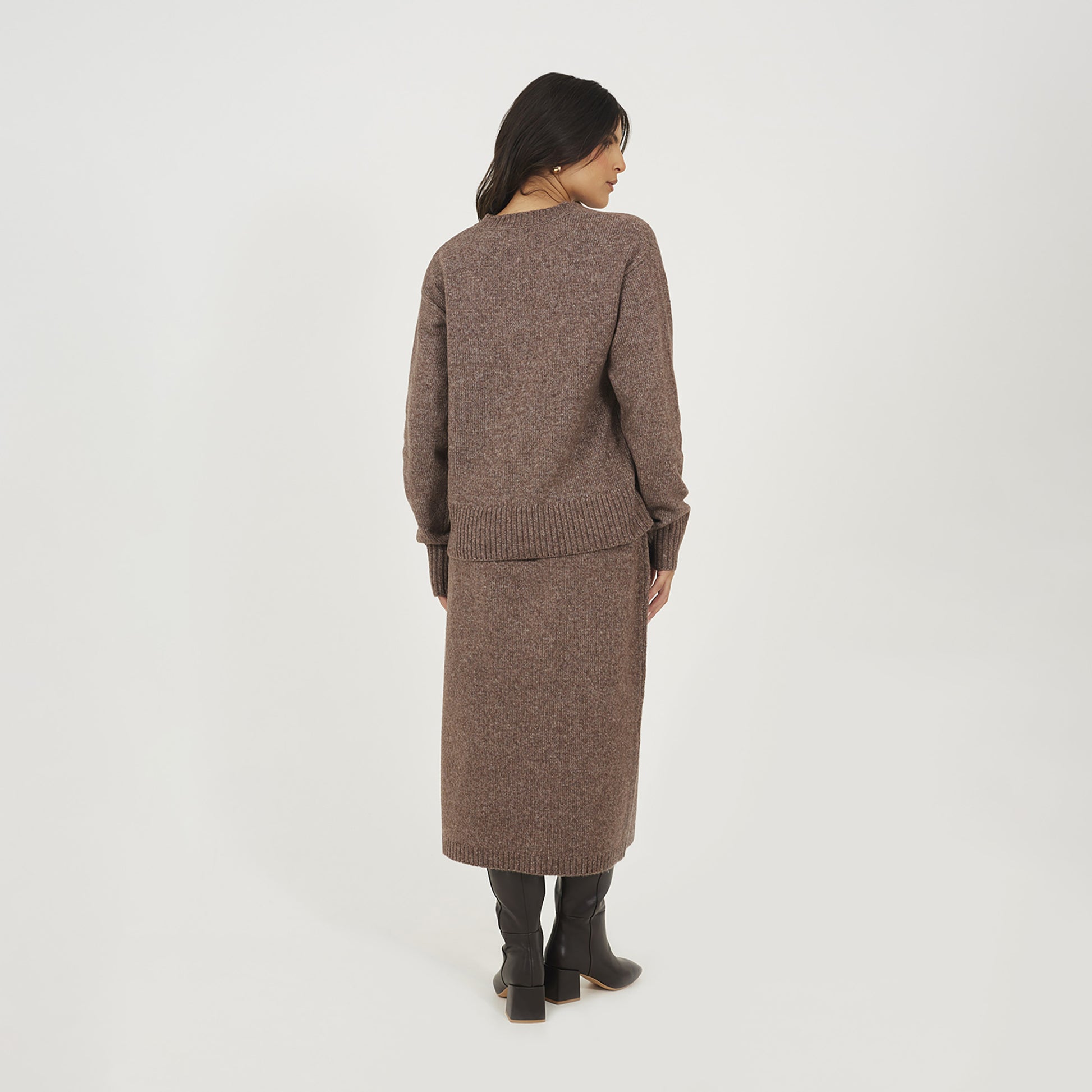 Brave Soul Brown Knitted Jumper and Midi Skirt Set - Brown Image 2