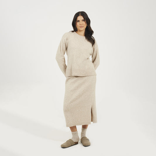 Brave Soul Light Beige Knitted Jumper and Midi Skirt Set - Light Beige Image 1