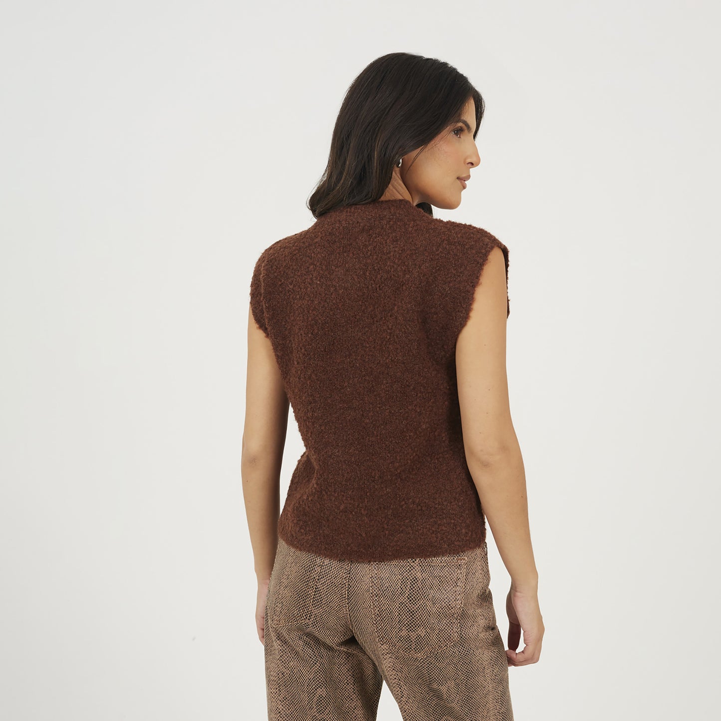 Brave Soul Brown Boucle Knitted Waistcoat - Brown Image 2