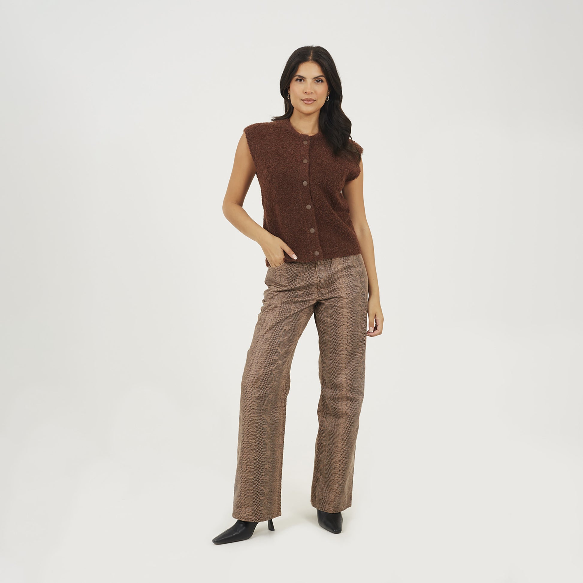 Brave Soul Brown Boucle Knitted Waistcoat - Brown Image 3