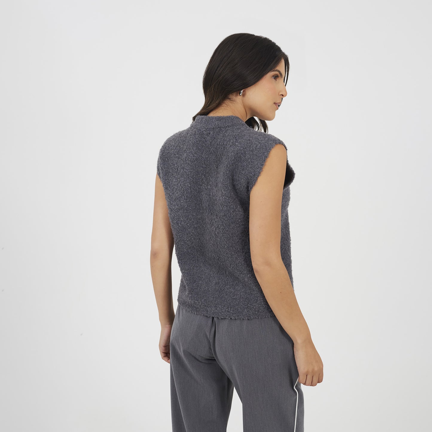 Brave Soul Charcoal Boucle Knitted Waistcoat - Charcoal Image 2