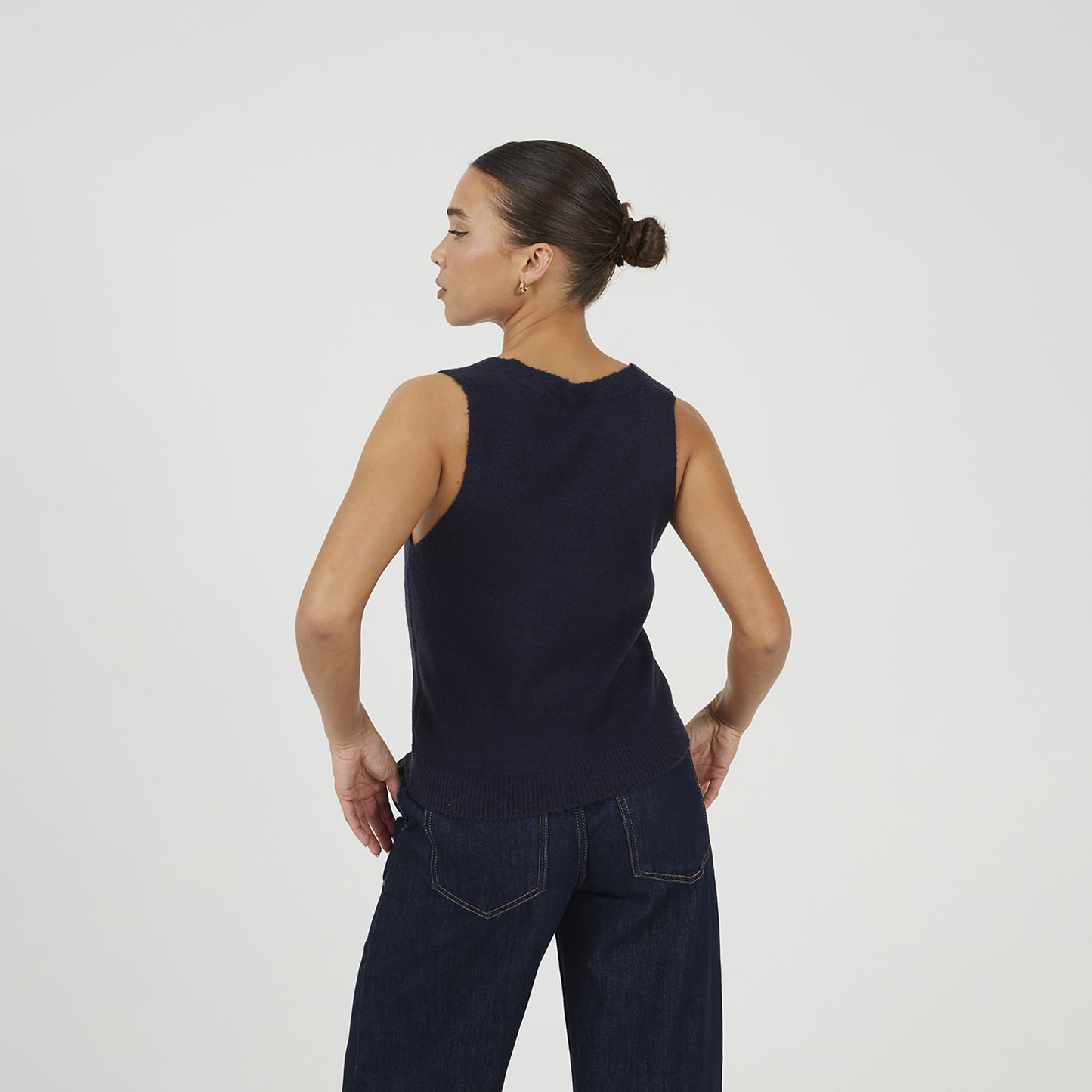 Brave Soul Navy Mossy Yarn V-Neck Knitted Waistcoat - Navy Image 2