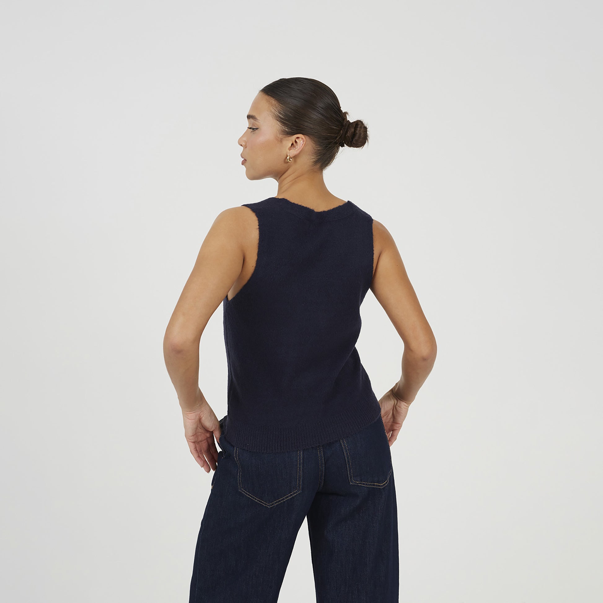 Brave Soul Navy Mossy Yarn V-Neck Knitted Waistcoat - Navy Image 2