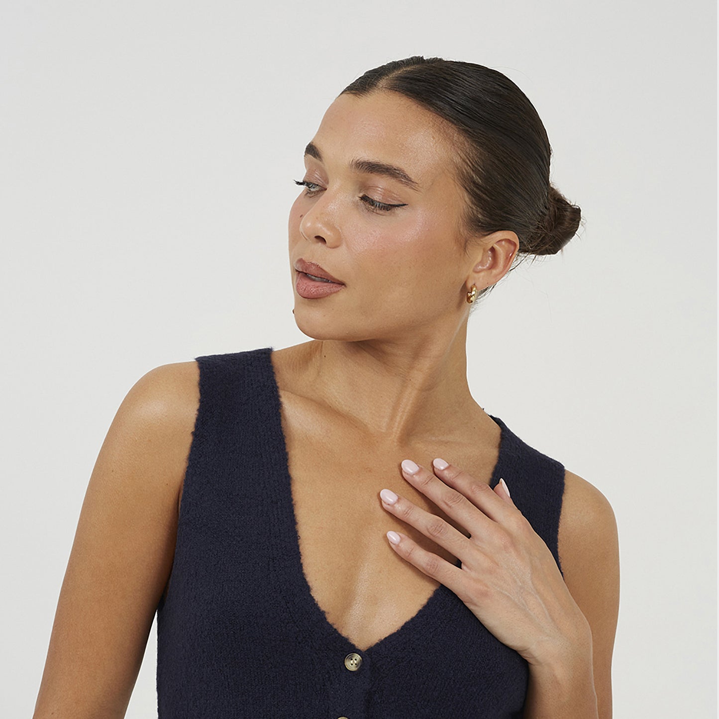 Brave Soul Navy Mossy Yarn V-Neck Knitted Waistcoat - Navy Image 4