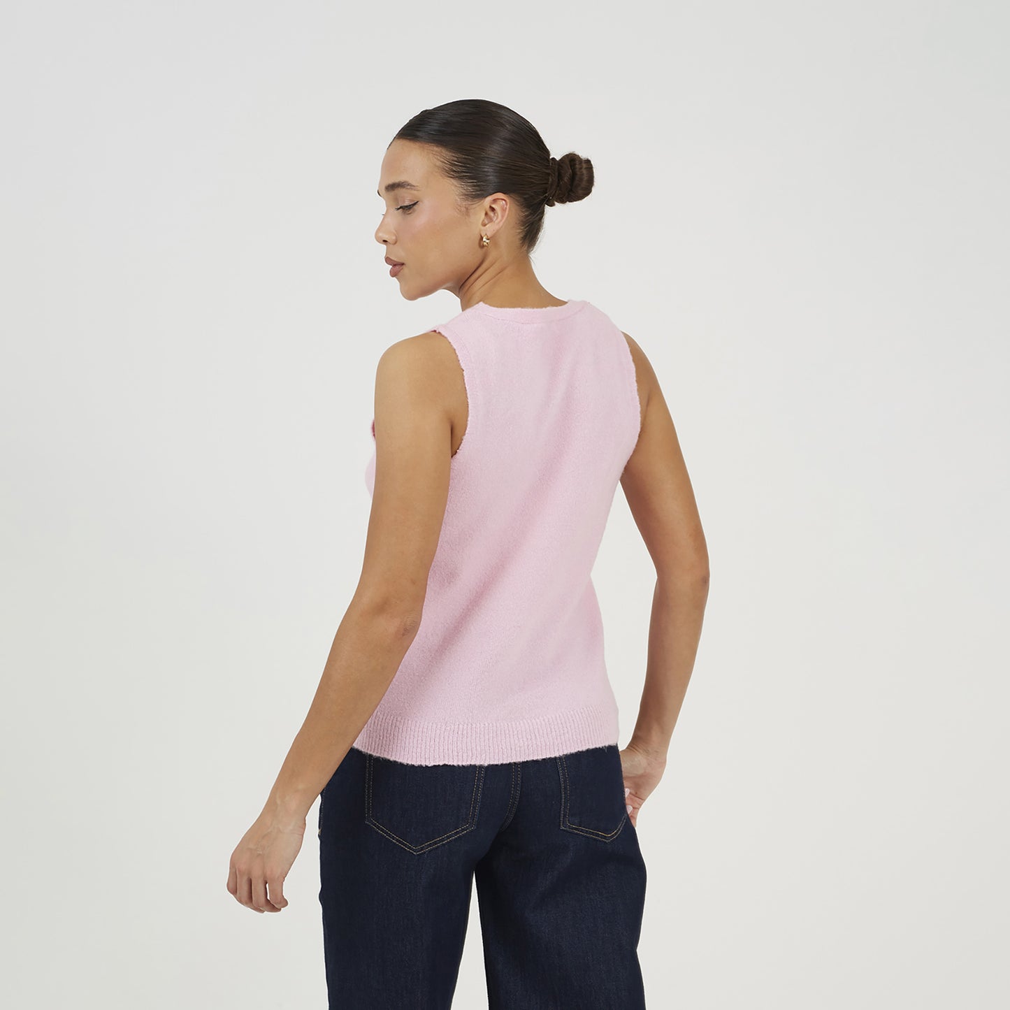 Brave Soul Pink Mossy Yarn V-Neck Knitted Waistcoat - Pink Image 2