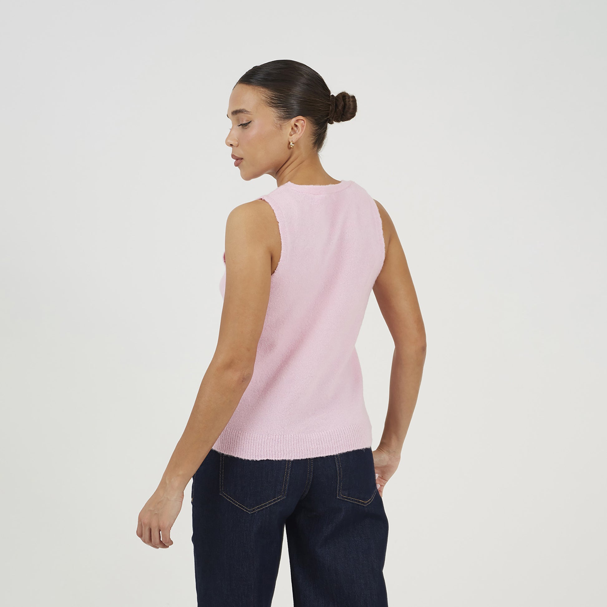 Brave Soul Pink Mossy Yarn V-Neck Knitted Waistcoat - Pink Image 2