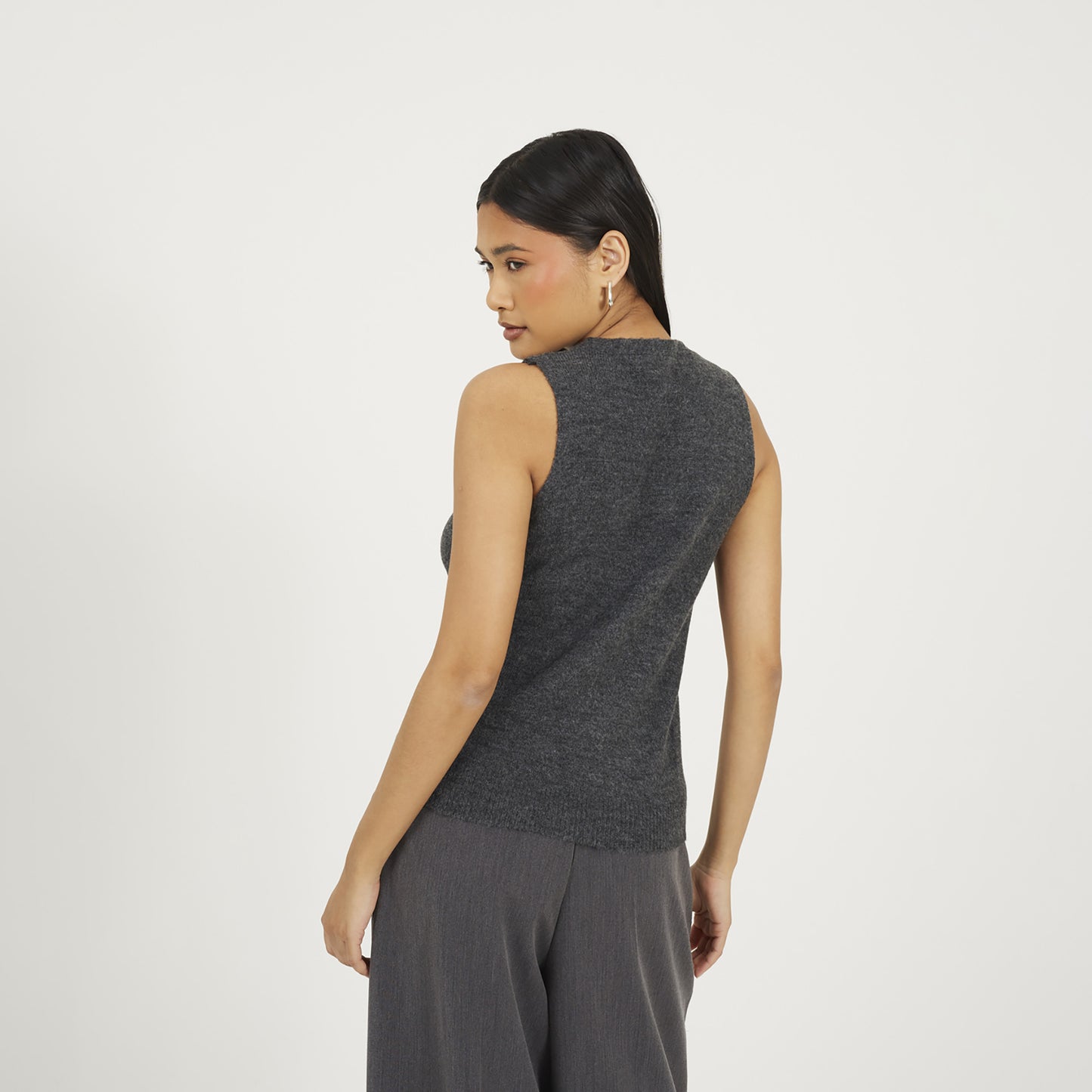 Brave Soul Charcoal Mossy Yarn V-Neck Knitted Waistcoat - Charcoal Image 2