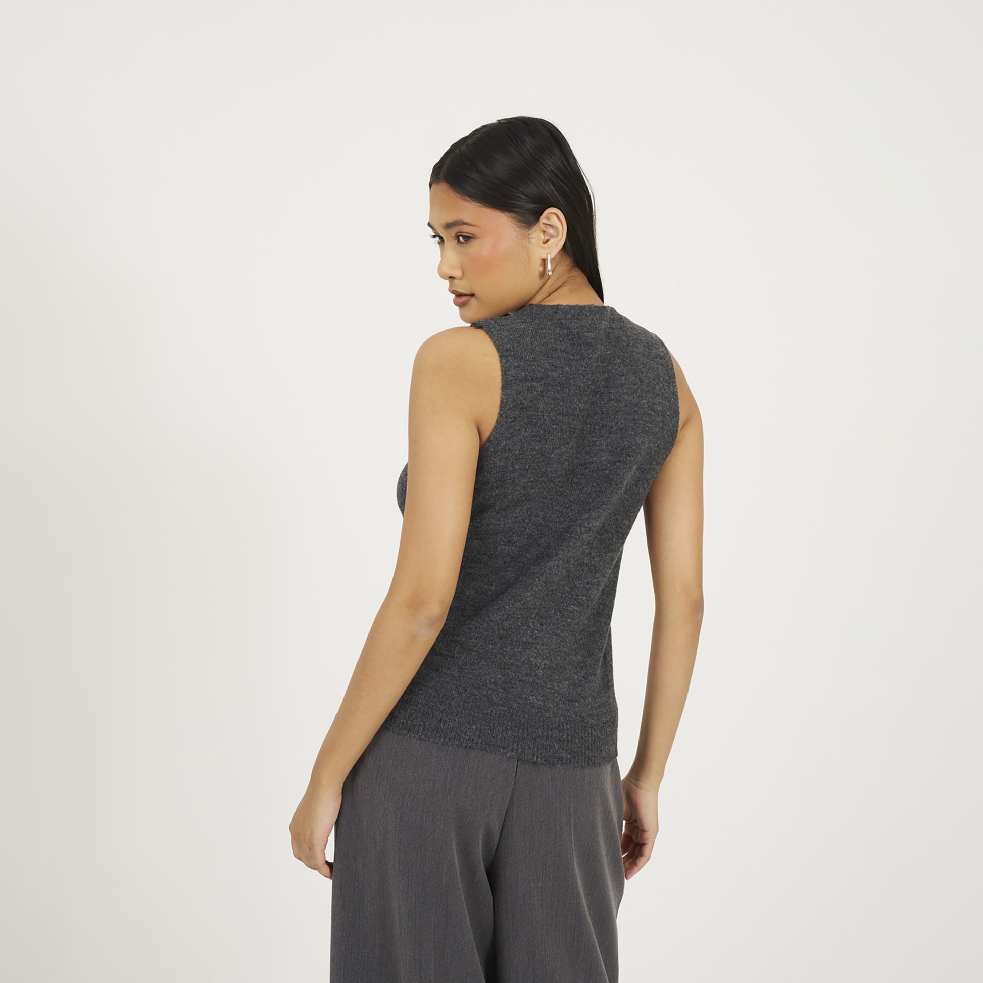 Brave Soul Charcoal Mossy Yarn V-Neck Knitted Waistcoat - Charcoal Image 2