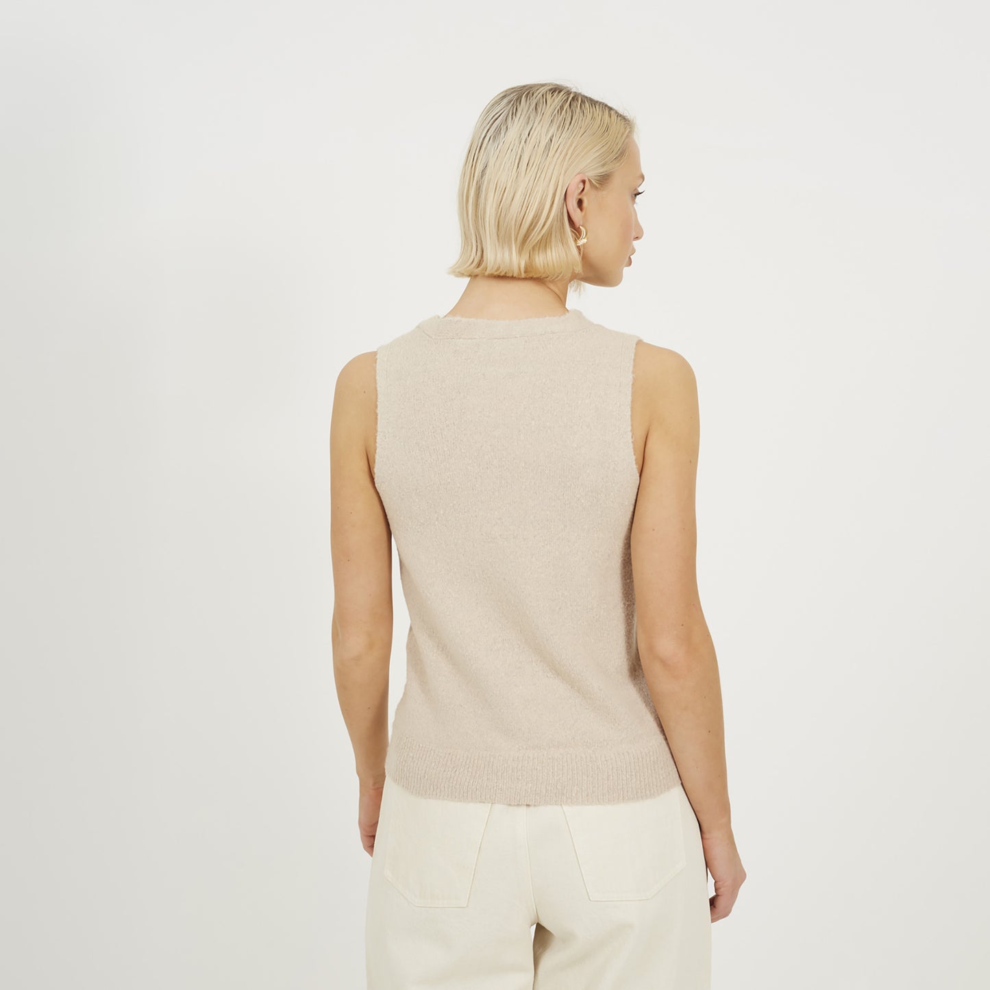 Brave Soul Beige Mossy Yarn V-Neck Knitted Waistcoat - Beige Image 2