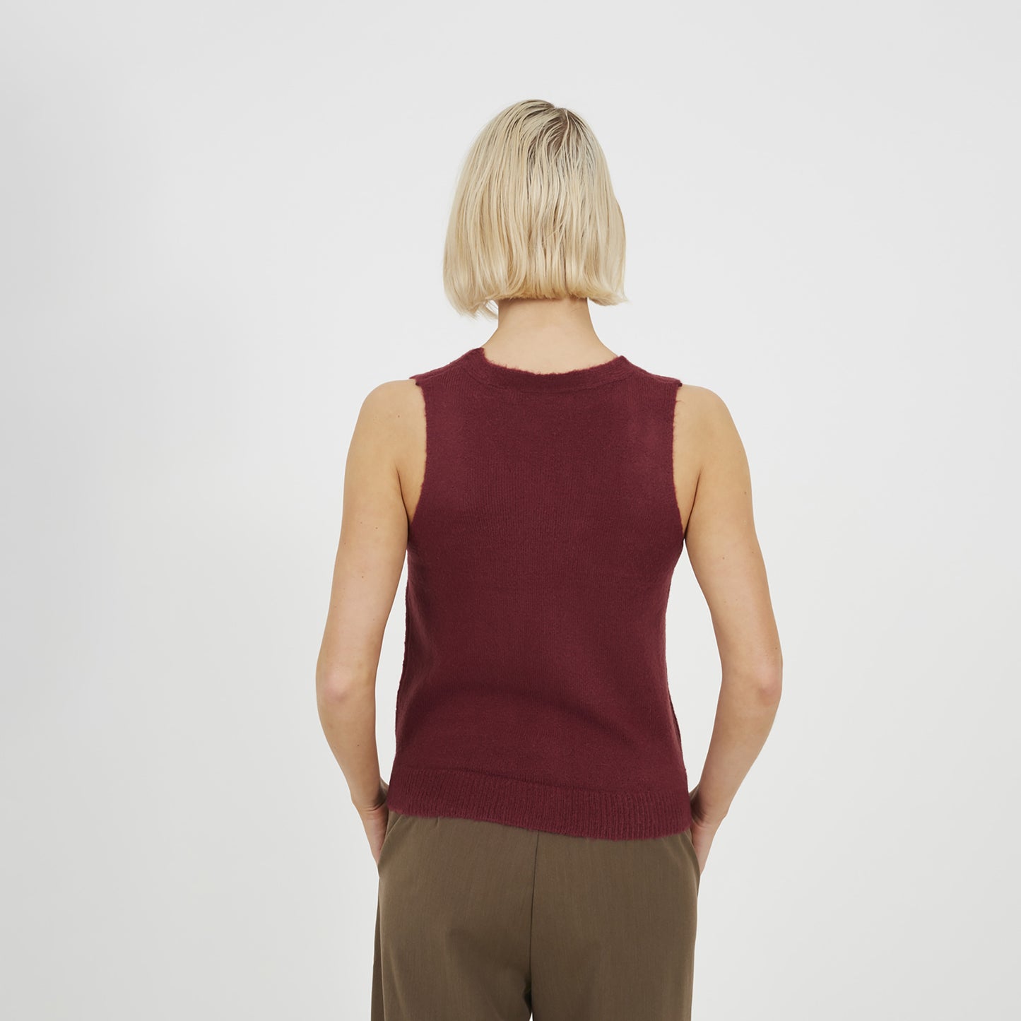 Brave Soul Wine Mossy Yarn V-Neck Knitted Waistcoat - Wine Image 2