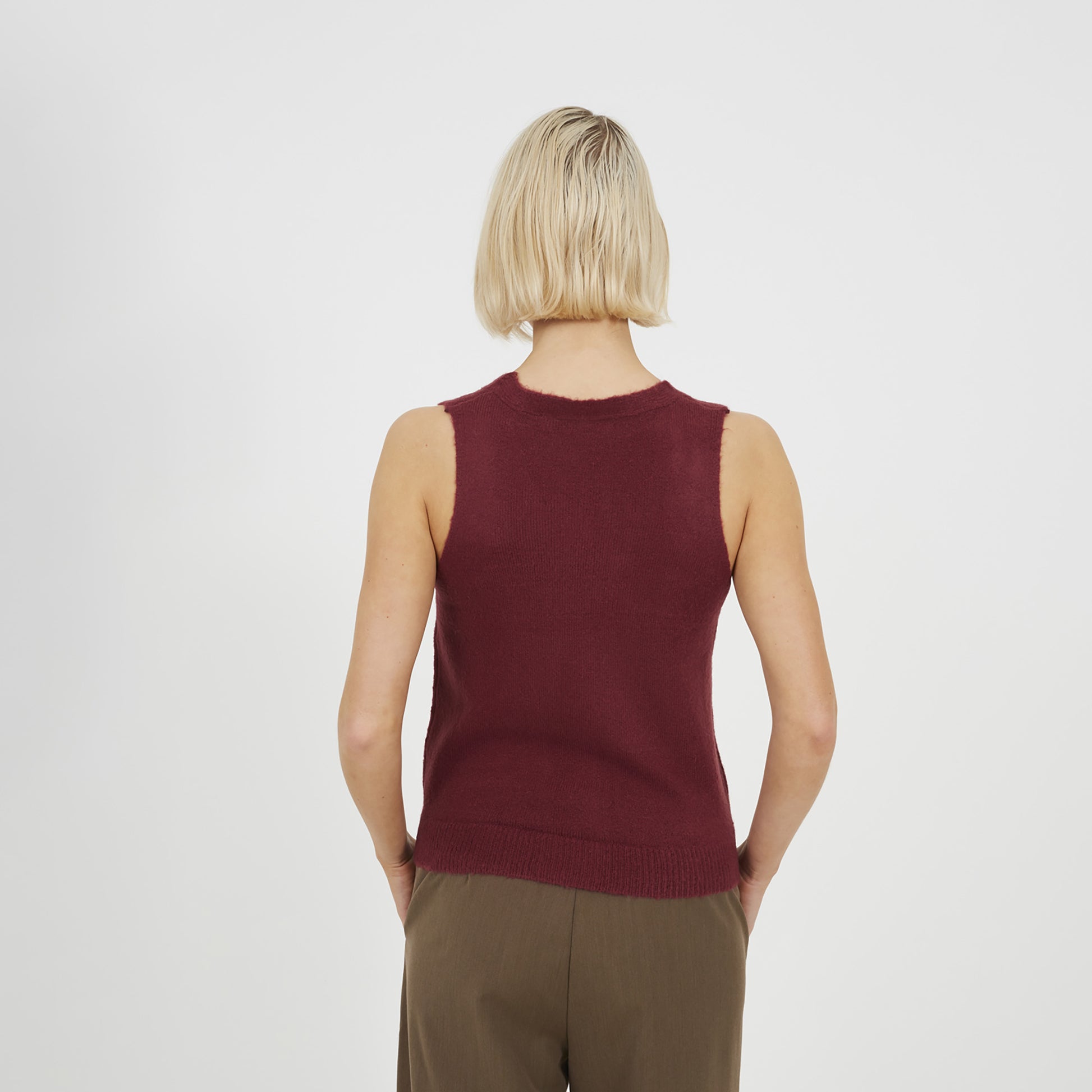 Brave Soul Wine Mossy Yarn V-Neck Knitted Waistcoat - Wine Image 2