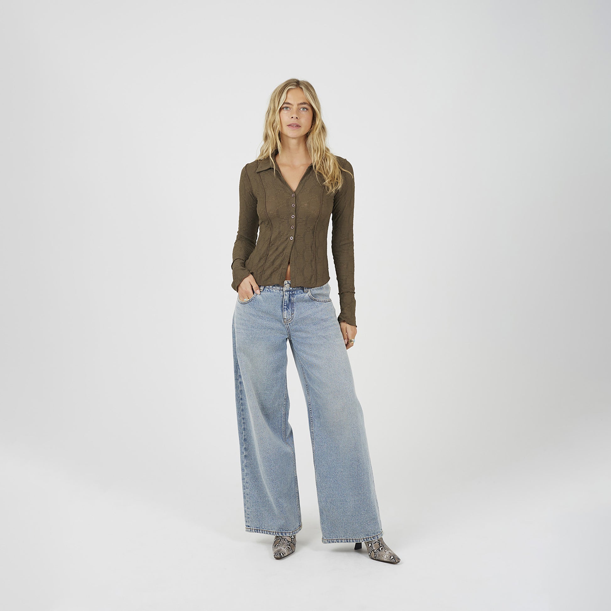 Brave Soul Light Brown Long Sleeve Collared Textured Jersey Top - Light Brown Image 3