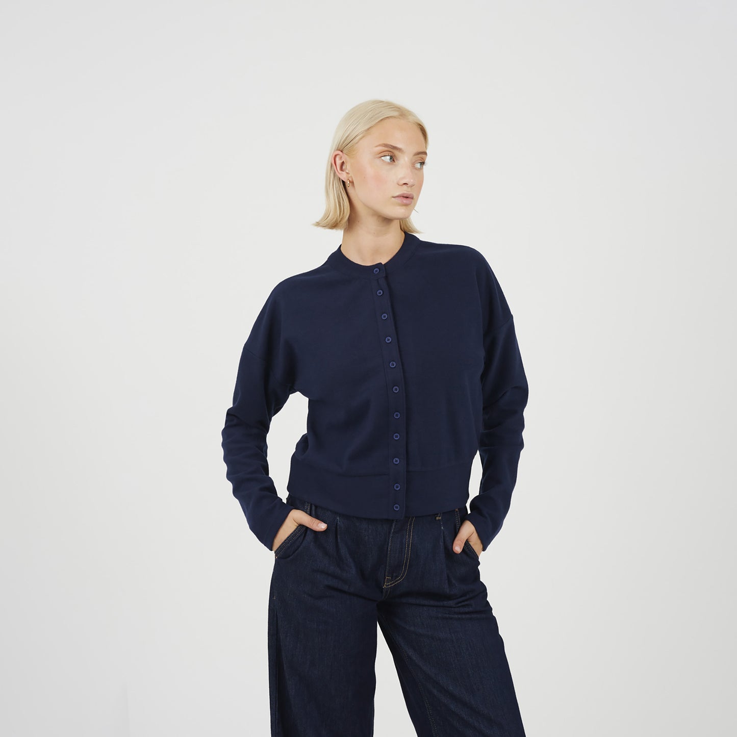 Brave Soul Navy Long Sleeve Button Down Top - Navy Image 1