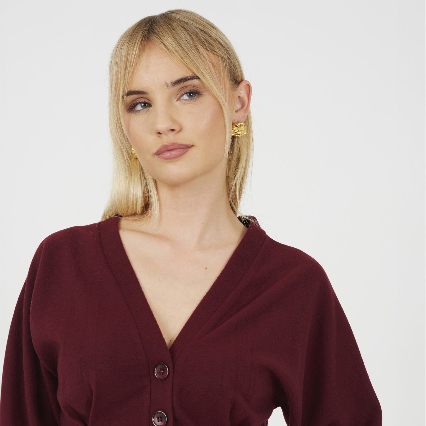 Brave Soul Burgundy Long Sleeve Button Down Top With Pleats - Burgundy Image 4