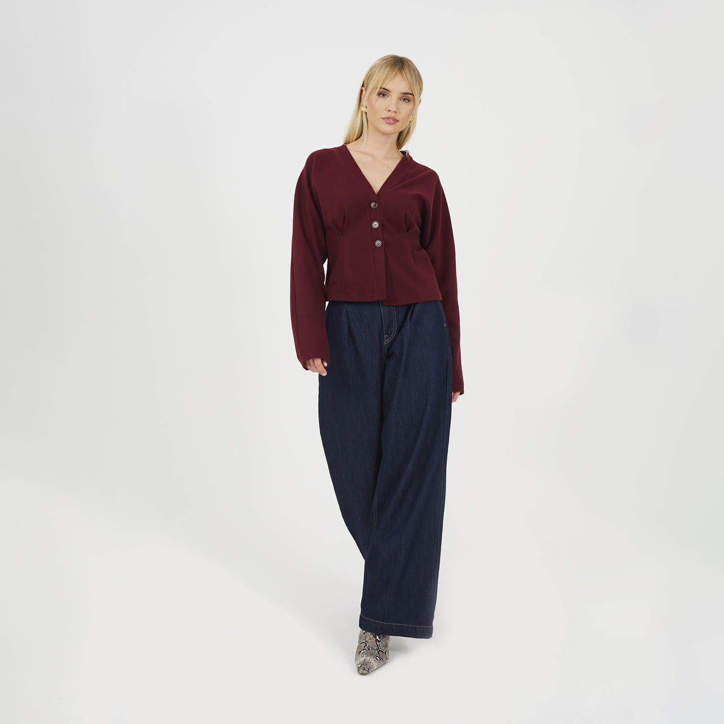 Brave Soul Burgundy Long Sleeve Button Down Top With Pleats - Burgundy Image 3