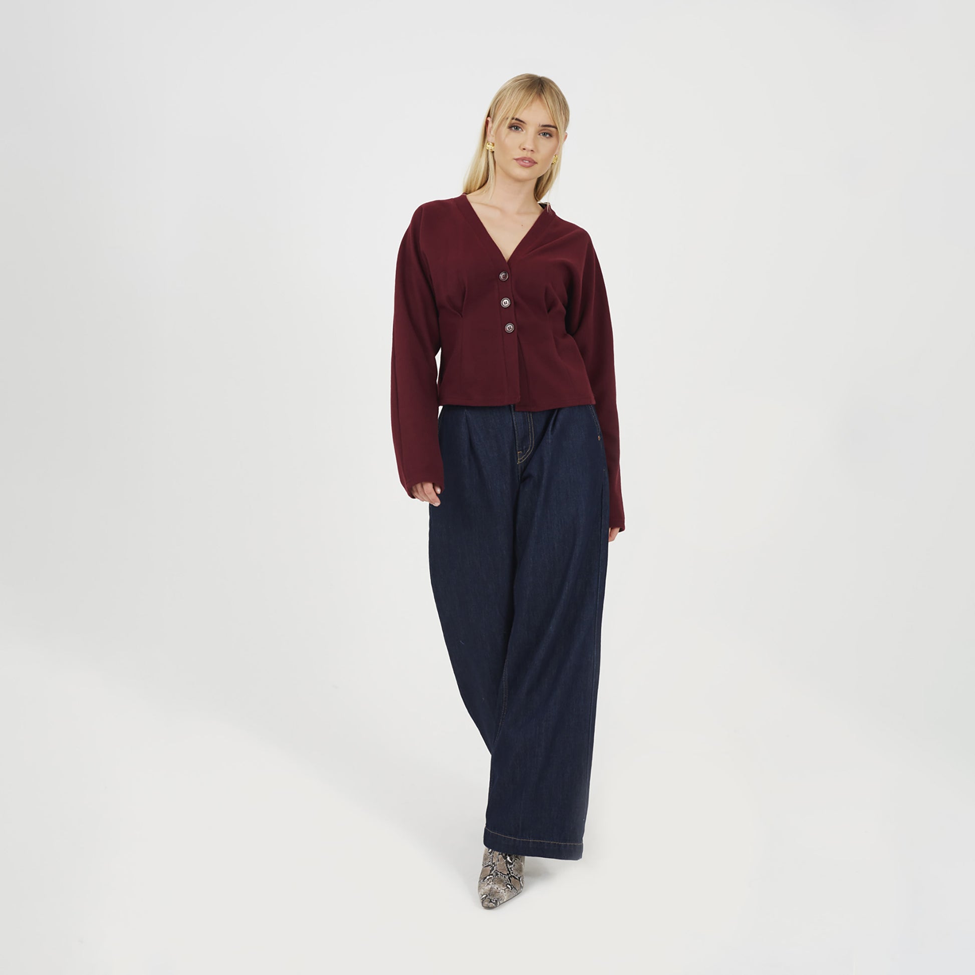 Brave Soul Burgundy Long Sleeve Button Down Top With Pleats - Burgundy Image 3