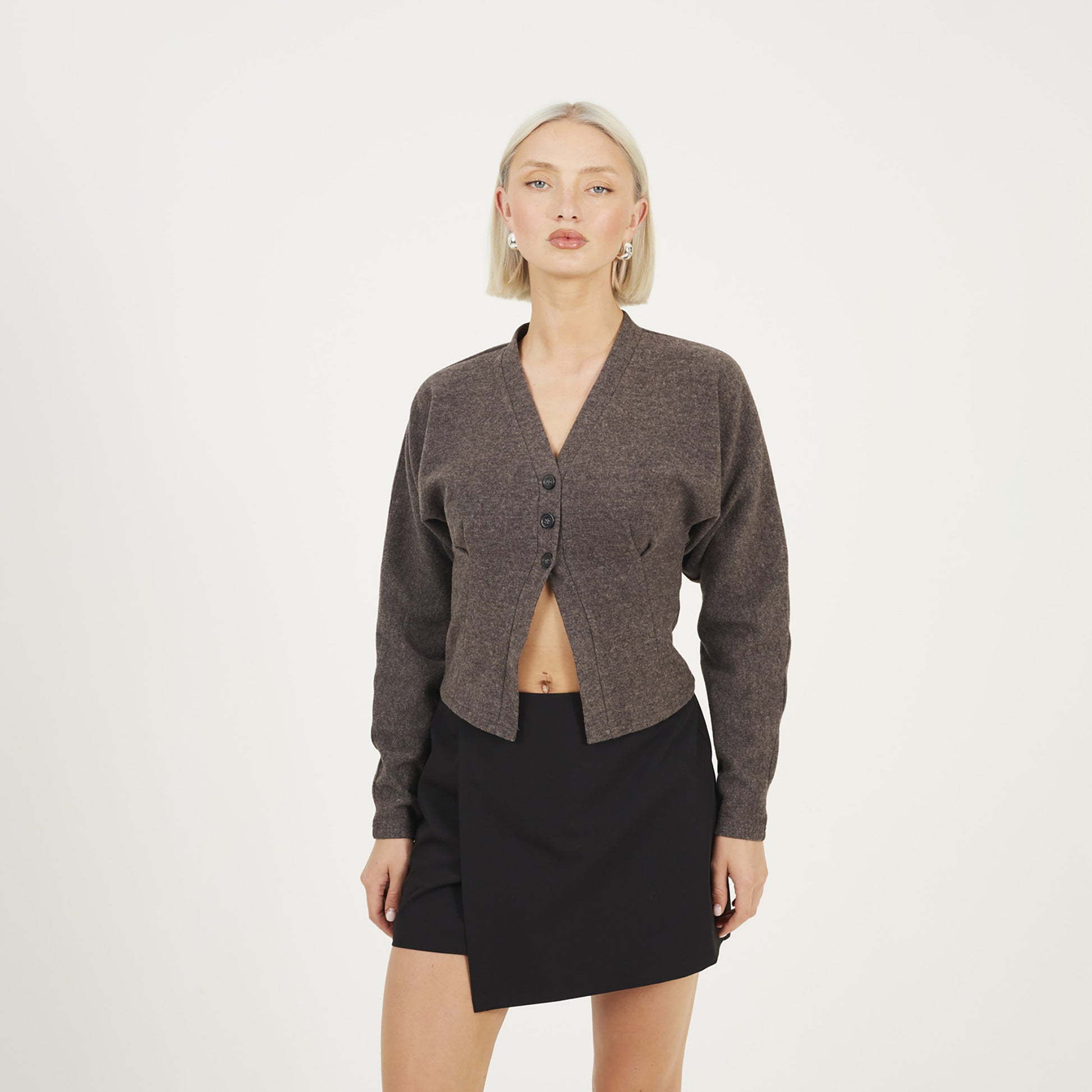 Brave Soul Grey Long Sleeve Button Down Top With Pleats - Grey Image 1