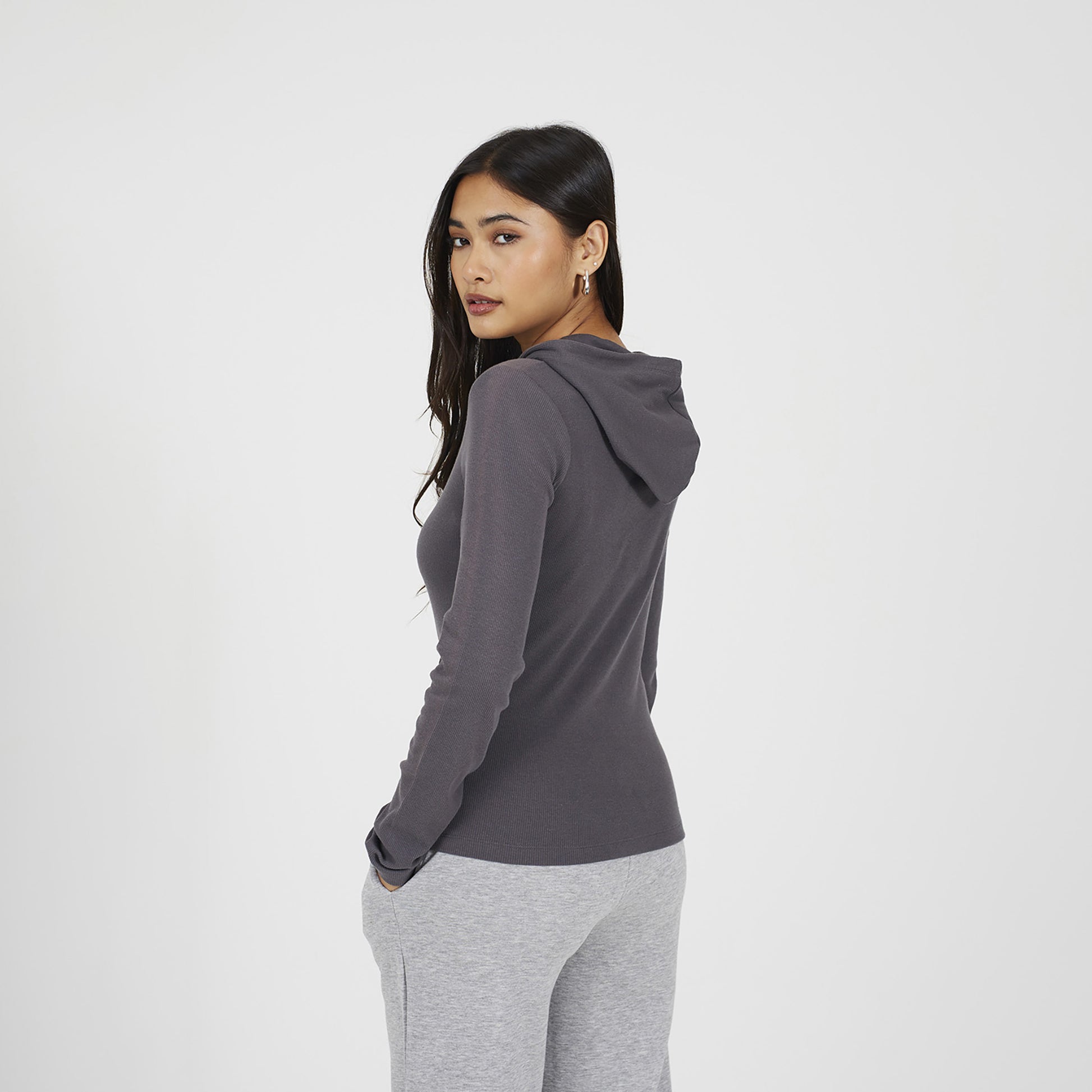 Brave Soul Dark Grey Long Sleeve Zip Through Hoodie Top - Dark Grey Image 2