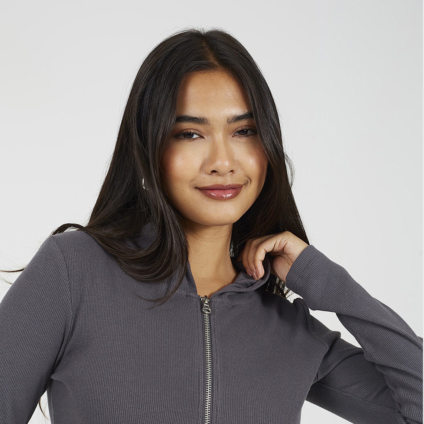 Brave Soul Dark Grey Long Sleeve Zip Through Hoodie Top - Dark Grey Image 4