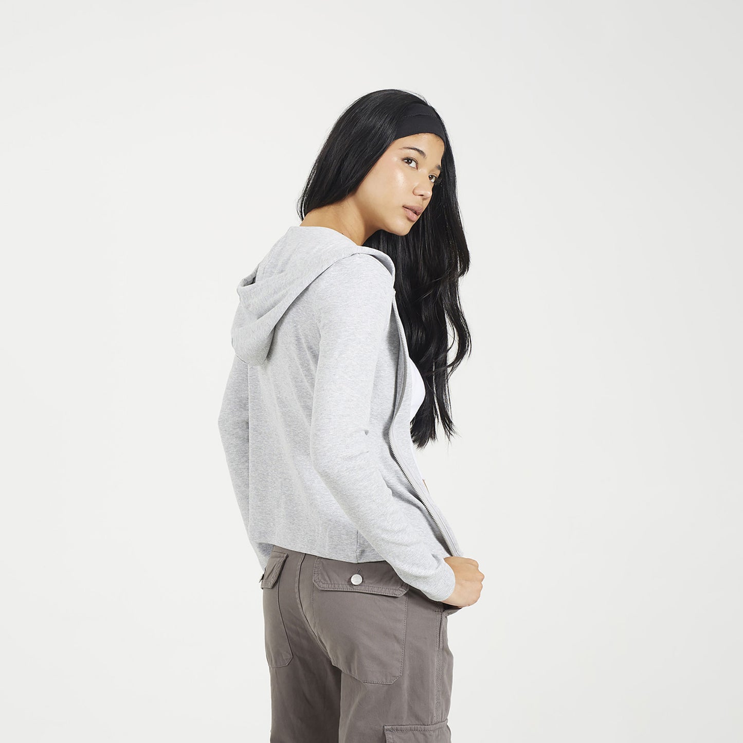 Brave Soul Grey Long Sleeve Zip Through Hoodie Top - Grey Image 2