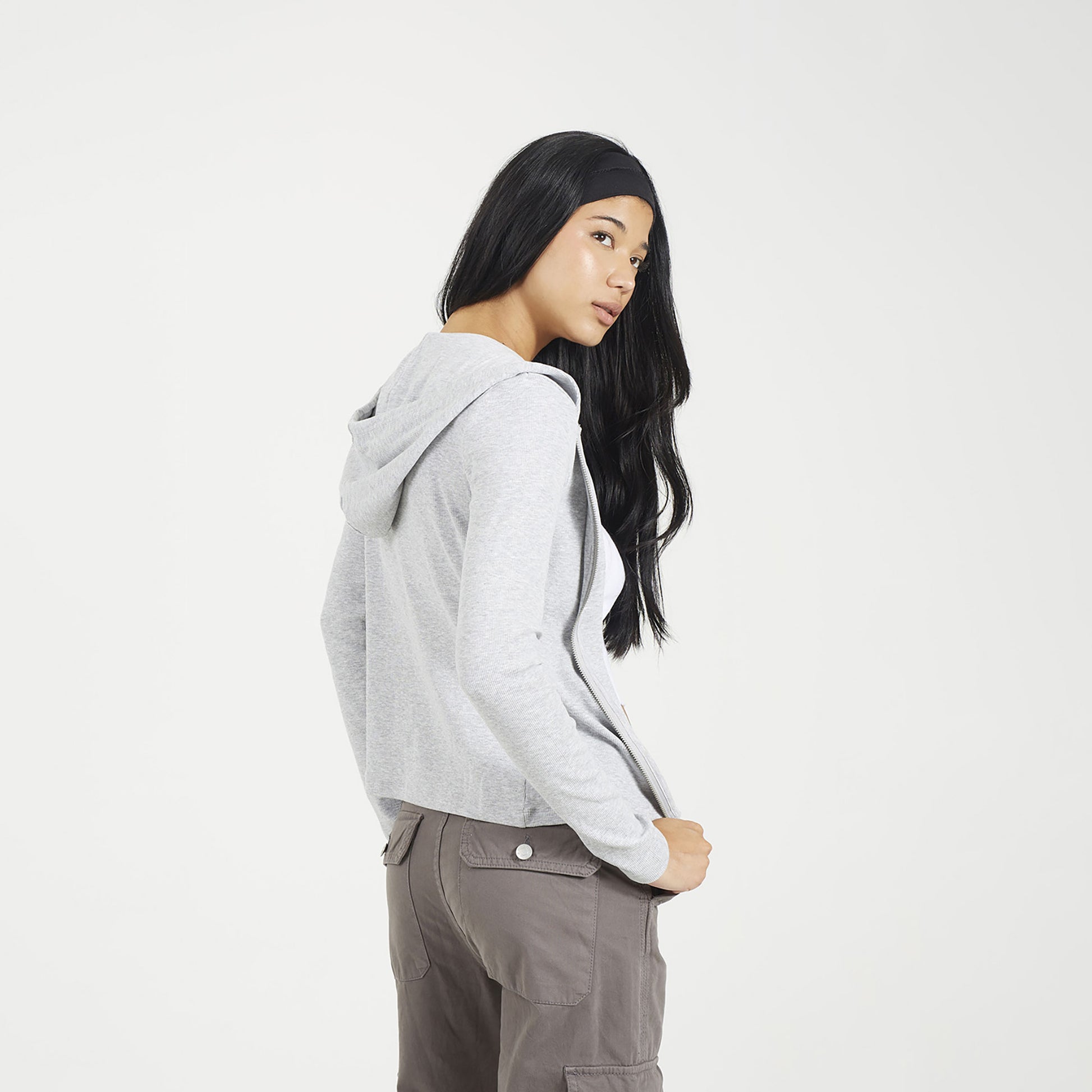 Brave Soul Grey Long Sleeve Zip Through Hoodie Top - Grey Image 2