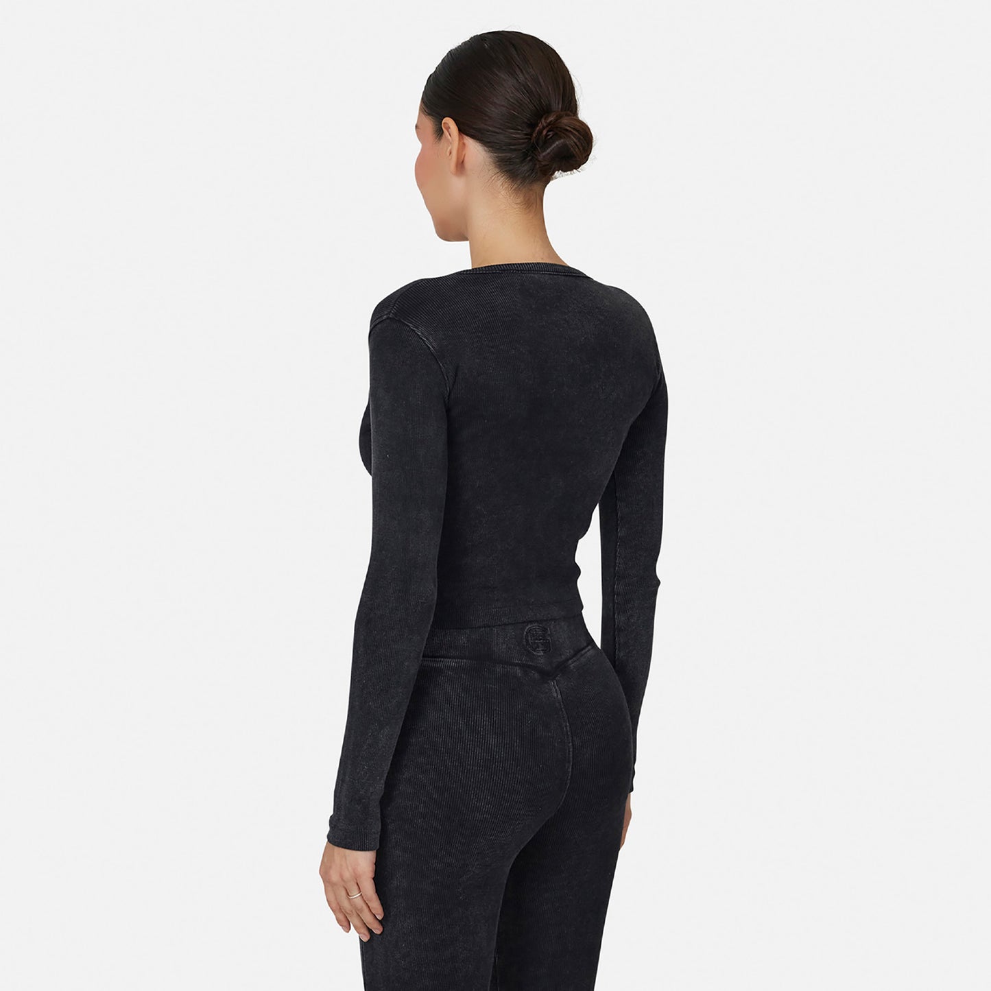 Good For Nothing Black Ribbed Buttoned Long Sleeve Tee - Black Image 2
