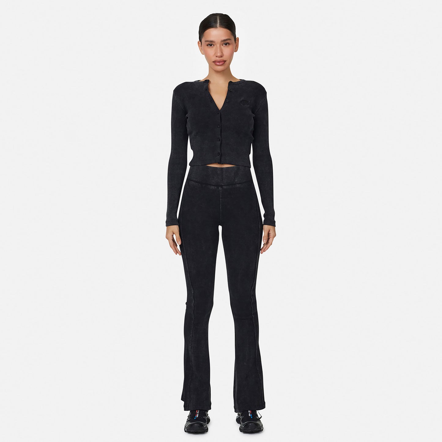 Good For Nothing Black Ribbed Buttoned Long Sleeve Tee - Black Image 4