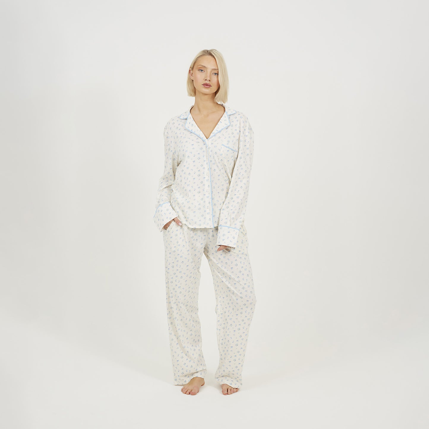 Brave Soul White Printed Long Sleeve Button Down Pyjama Set - White Image 1